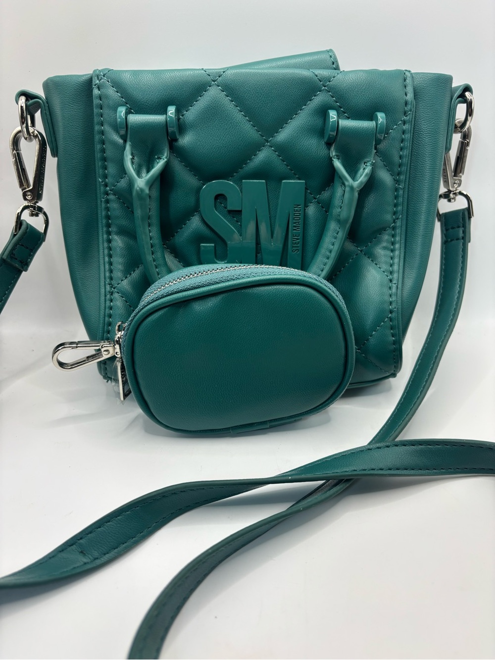 Steve Madden Teal Quilted Crossbody with Detachable Mini Pouch